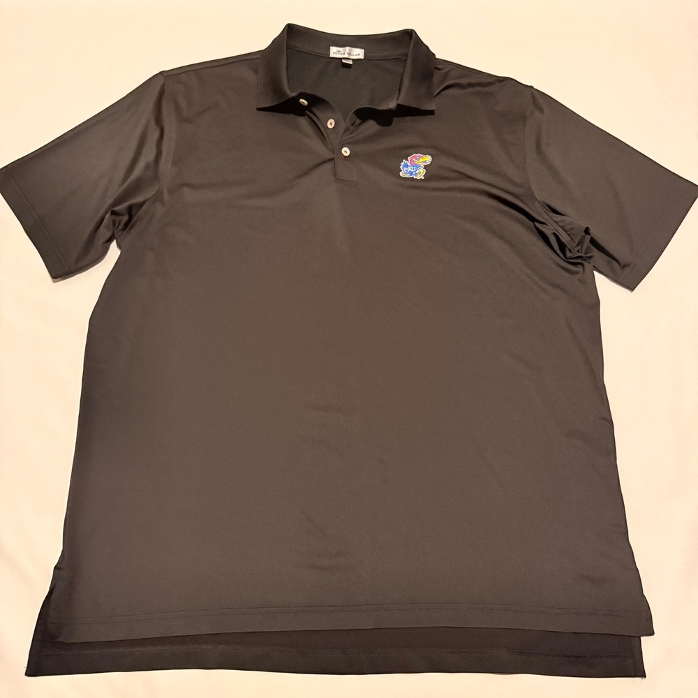 Peter Millar Polo Shirt Mens XL Black Kansas Jayhawks Embroidered Performance
